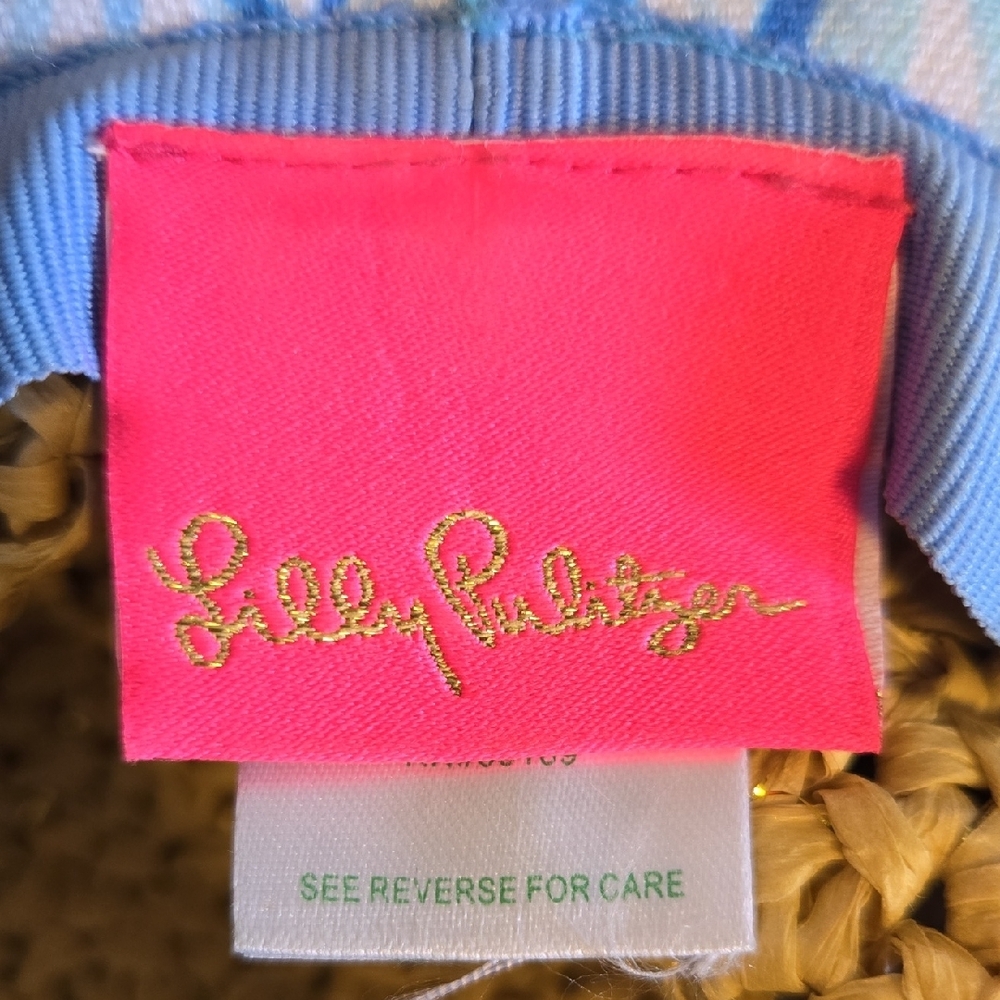 Lilly Pulitzer OSFM Blue/Pink Floral Straw Sun Protection Beach Pool Hat - Picture 6 of 10